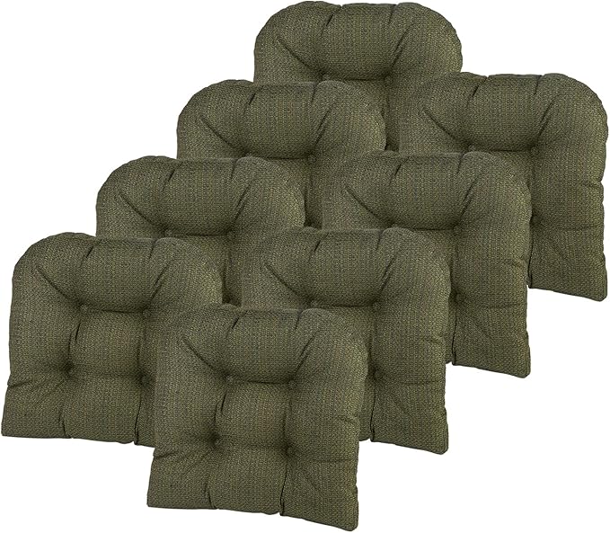 Klear Vu Gripper Overstuffed Universal Non-Slip Dining Chair Cushions for Kitchen Decor or Office Use, U-Shaped Skid-Proof Seat Pad, 15x15 Inches, 8 Count (Pack of 1), Waffle Green