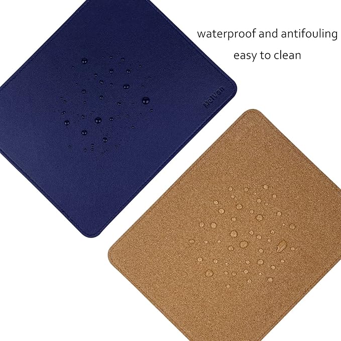 MelVan PU Leather Mouse Pad with Stitched Edge, Wood Mousepad, Waterproof Gaming Mouse Pad Mat for Computers, Laptop, Office & Home, 10.2" x 8.3", 1 Pack (Navy Blue)