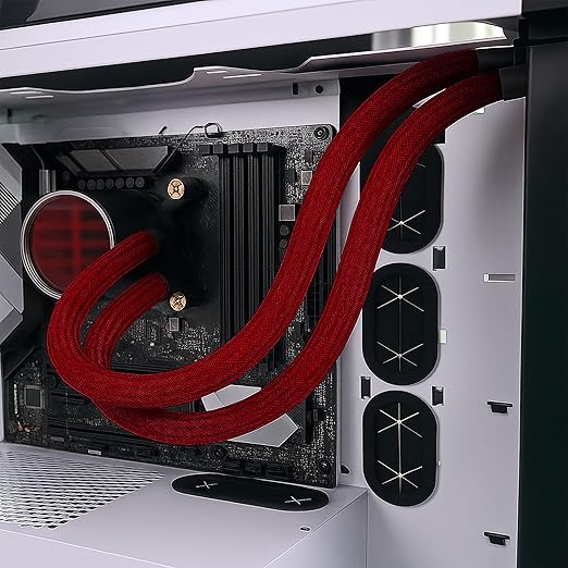 Electriduct 1/8" Hook Self Closing Sleeve Braid Wrap Around Sleeving Flame Retardant Flexible Mesh Cord Cover Cable Protector Wire Organizer - 10 Feet - Red