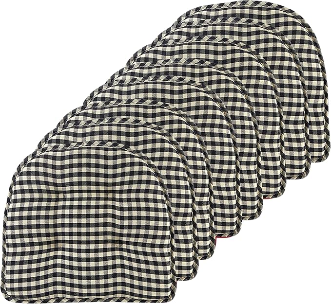 Klear Vu Omega Non-Slip Chair Cushions, Assembled in USA, U-Shaped Skid-Proof Seat Pads for Dining Room, Kitchen, Office, 15"x16", 8 Pack, Gingham Black