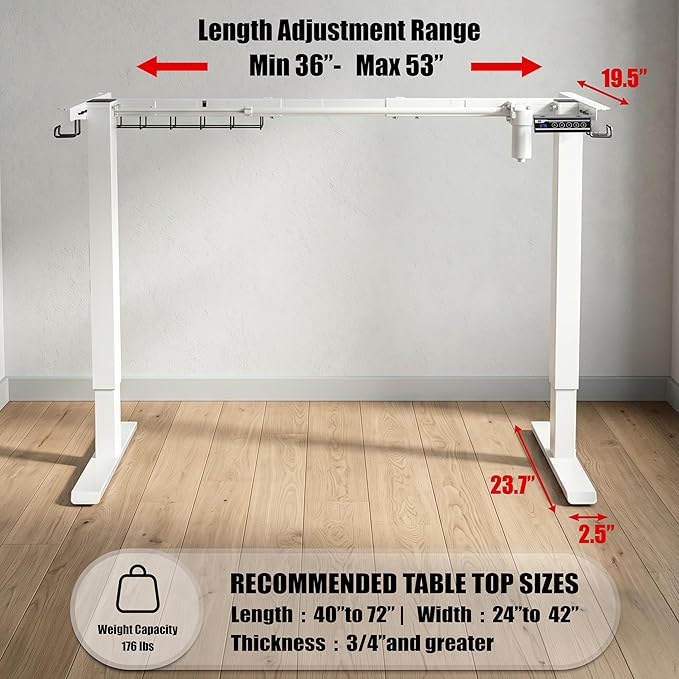 SHW Premium Electric Standing Desk Frame – Height Adjustable Motorized Base for 40" to 72" Table Tops, Smooth Lift Sit-Stand Frame for Home or Office, White