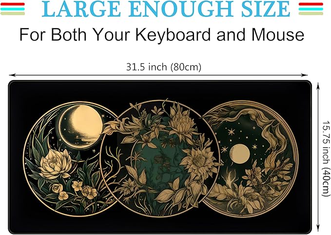 Aesthetic Celestial Desk Mat Vintage Flowers Desk Pad Large Mouse Pad Gaming Mousepad Extended XXL Computer Mat 31.5x15.75 in, Cute Laptop Keyboard and Mouse Mat for Women Office Desk Decor Pad