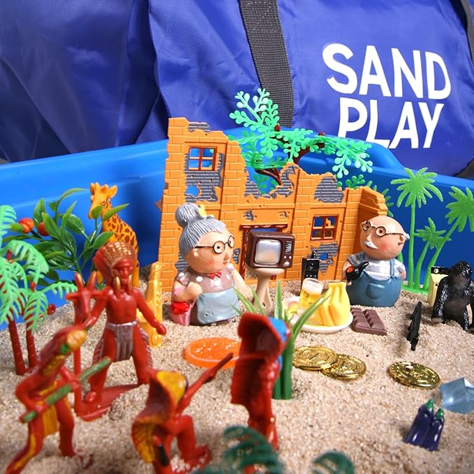 zoneree Sand Tray Therapy Portable Starter Kit: Foldable Professional Therapy Sandbox with 205 Sandtray Miniatures (Including Record Form)