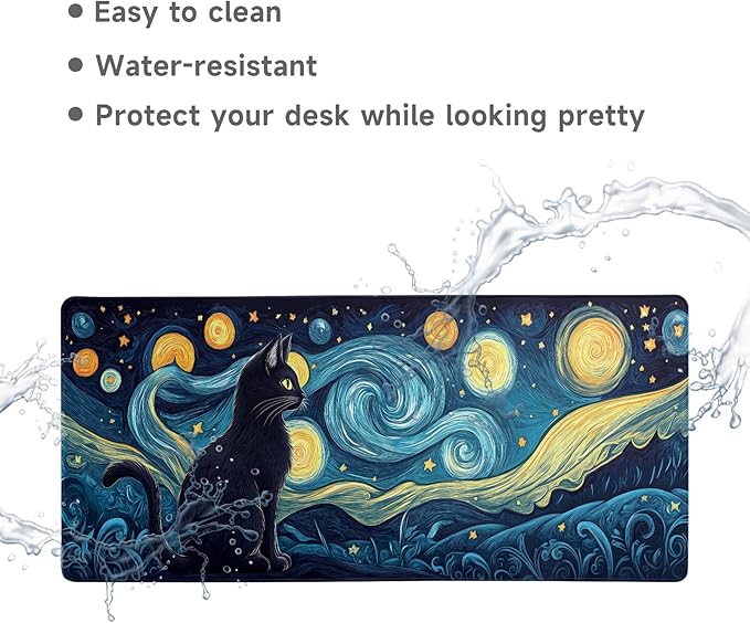 Desk Mat Mouse Pad Gaming Desk Pad XL Large Mouse Mat Office Decor Accessories (Starry Cat)