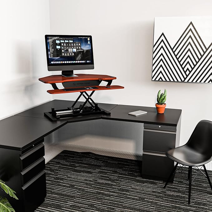 VERSADESK PowerPro 36” x 31” Corner Standing Desk Converter | 36 Inch Electric Height Adjustable Desk Riser - Sit or Stand w/programmable Controller, Keyboard Tray & USB Hub, Cherry