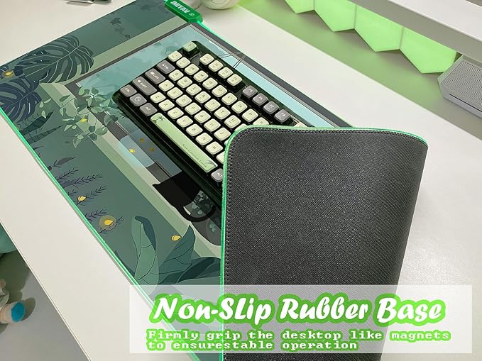 JMIYAV Black Kitten RGB Green Gaming Mouse Pad 31.5x12 Inch PC XL Large Glowing Led Light Up Desk Pad Non-Slip Rubber Base Computer Cute Mousepad Mat Desk Accessories Gaming Setup 31.5x12 Inch