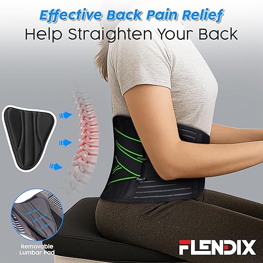 Lower Back Brace for Lower Back Pain, Breathable Back Support Belt, Lumbar Support for Men and Women, Back Brace with Adjustable Support Straps and Removable Lumbar Pad for Work & Everyday Use (Green, XL (Waist 37.8"-42.3"))