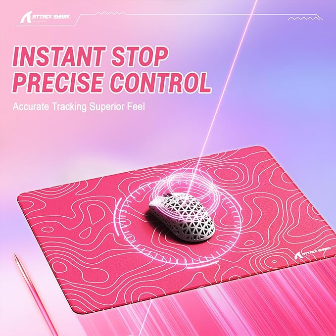 ATTACK SHARK CM02SE Gaming Mouse Pad for Esports Speed Mouse mats for Desk Waterproof Surface Stitched Edges and Anti-Slip Rubber Base Size M Laminate 16.14”x12.20”x0.16” Pink Contour