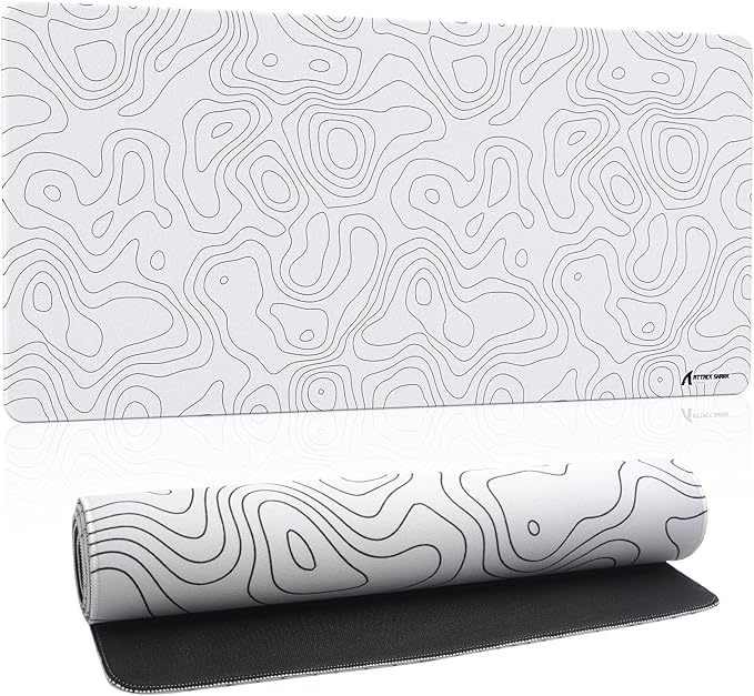 ATTACK SHARK CM02Pro Gaming Mouse Pad for Esports Speed Large Mouse mats for Desk Waterproof Surface Stitched Edges and Anti-Slip Rubber Base Size XXL Laminate 35.43” x 15.75” x 0.16” White Contour