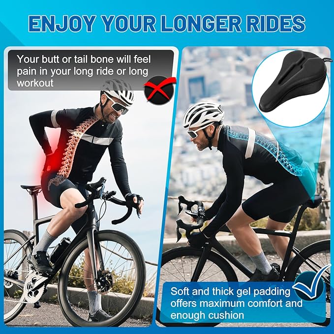 APECYC Bike Seat Cushion Gel Padded Saddle Cover for Men Women - Extra Padding Soft Comfort Bicycle Seat Cushion for Peloton, Stationary, Spin, Mountain, Road, Ebike