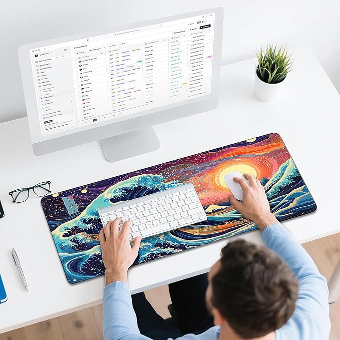 Mouse Pad Gaming - Desk Mat for Keyboard and Mouse - Kanagawa Large Mouse Pad for Desk, Japanese Sea Wave Mousepad (31.5" x 11.8") with Non-Slip Base, Desks Pad Mat for Gaming, Office and Home