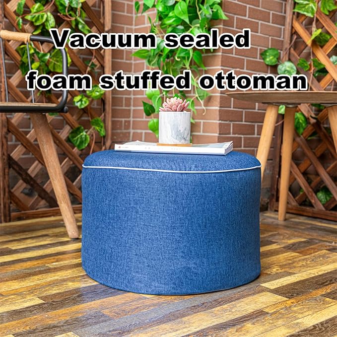 Outdoor Ottoman Outdoor Ottomans for Patio 20x12 Inches Modern Lightweight Foam Stuffed Pouf Outdoor Footstool Footrest Foot Stool Waterproof (Blue)