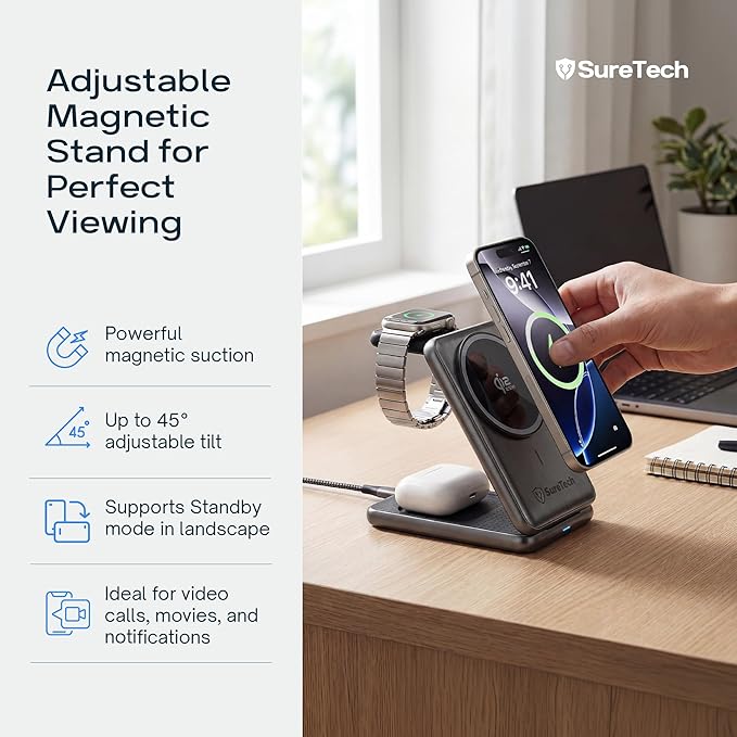 Qi2.2 Certified 3-in-1 Foldable Wireless Charging Station for Apple Devices with 65W Adapter, 25W Fast Charging Dock, Portable Magnetic Charger for iPhone 17-13, Apple Watch Series & AirPods