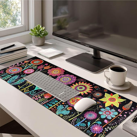 HOMETITUTE Large Mouse Pad 31.5 x 11.8 Inch Colorful Floral Desk Mat Oversized Extended Mousepad Waterproof Non Slip Rubber Base Desk Pad Keyboard Mat Computer Accessories for Office Home