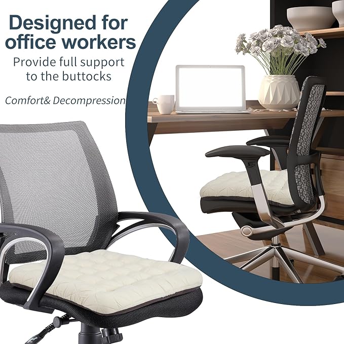 BUYUE Good Support Office Chair Cushion, Luxury Jacquard with Anti-Skid Silicone Seat Cushion Padded for Computer Desk Kitchen Chair (1 Count, Beige)