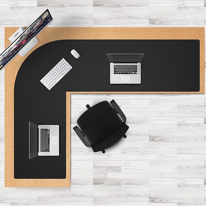 Cacoy 82.7"L x 61.8"L x 23.6"W L-Shaped Desk Mat, 83 Inch PU Leather Large Executive Desk Pad Blotter, Corner Computer Desk Protector for Home Office, L Shaped Gaming Mouse Pad for Corner Desk, Black