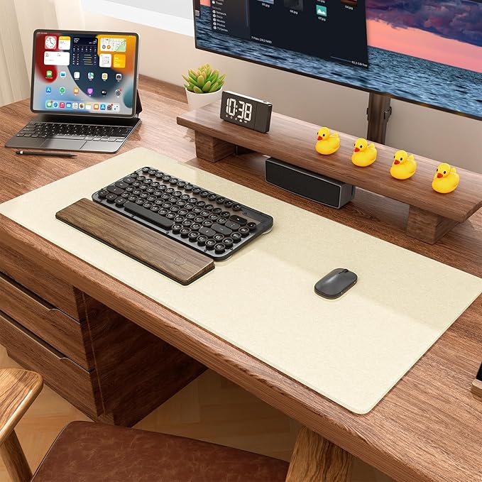 Auhoahsil Felt Desk Mat, Minimalist Large Mouse Pad XL 31.5 x 11.8 in, Desk Matt for Desktop, Keyboard, Laptop, Computer, Office, Work from Home, Gaming, Beige