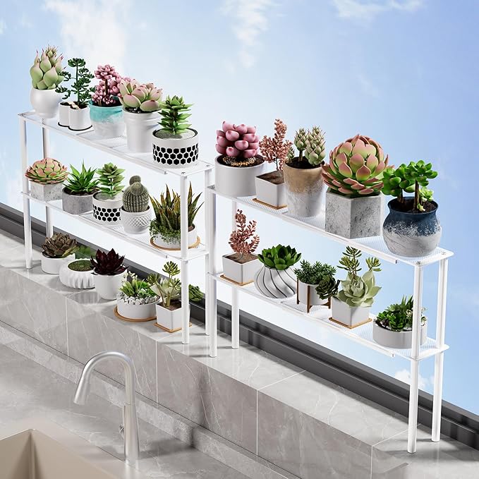Expandable Mesh Shelf Organizer for Over-Sink Storage, Kitchen Counter, Windowsill Plants, Bathroom Vanity, and Office Desk — A Narrow Tall Solution for Tight Spaces