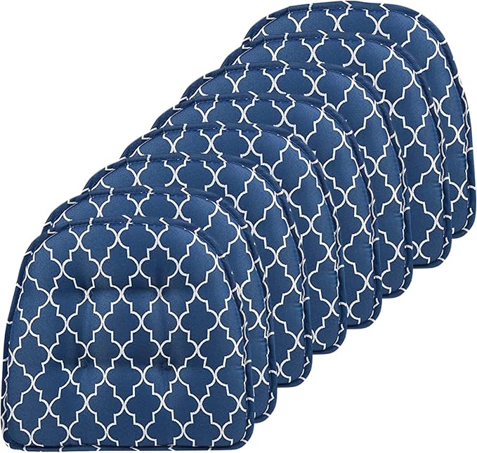Klear Vu Omega Non-Slip Chair Cushions, Assembled in USA, U-Shaped Skid-Proof Seat Pads for Dining Room, Kitchen, Office, 15"x16" 8 Pack Geo Blue 8 Count