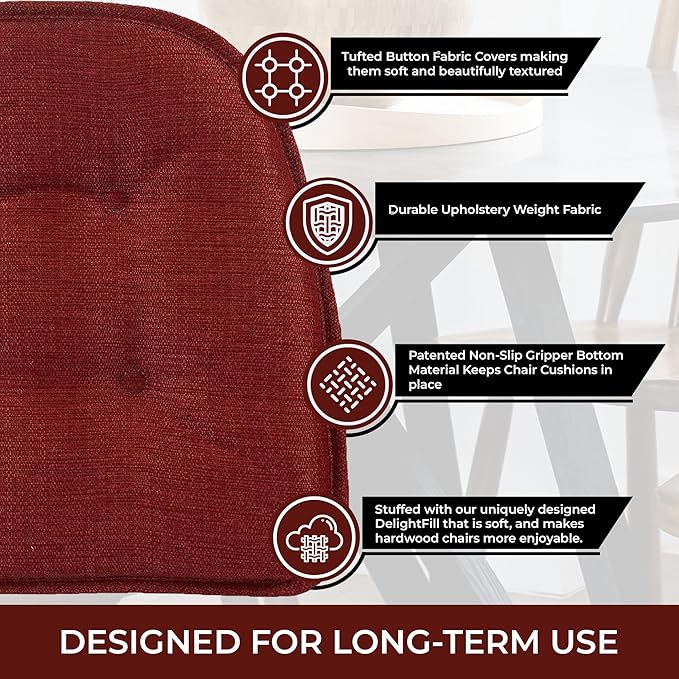 Non-Slip Chair Cushions, Assembled in USA, U-Shaped Skid-Proof Seat Pads for Dining Room, Kitchen, Office, 15"x16"
