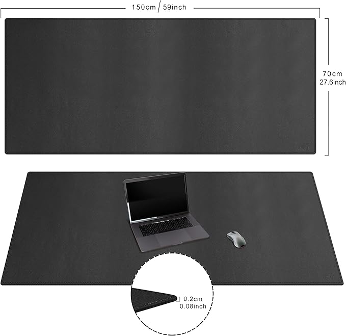 Cacoy 59"x27.5" Leather Desk Mat for Home Office, Large PU Leather Desk Pad Blotter, Waterproof Keyboard Mat, Extended Writing Mouse Pad, Desk Protector and Accessories for Laptop and Computer, Black