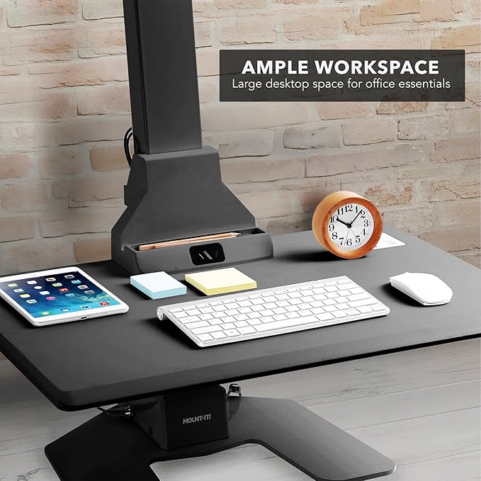 Mount-It! Double Monitor Electric Standing Desk Converter - 2 Screens Stand Up Desk Riser - Height Adjustable Desktop & 2 Mounts for Screens up to 32", Sit-Stand Convertor for Home, Office, School