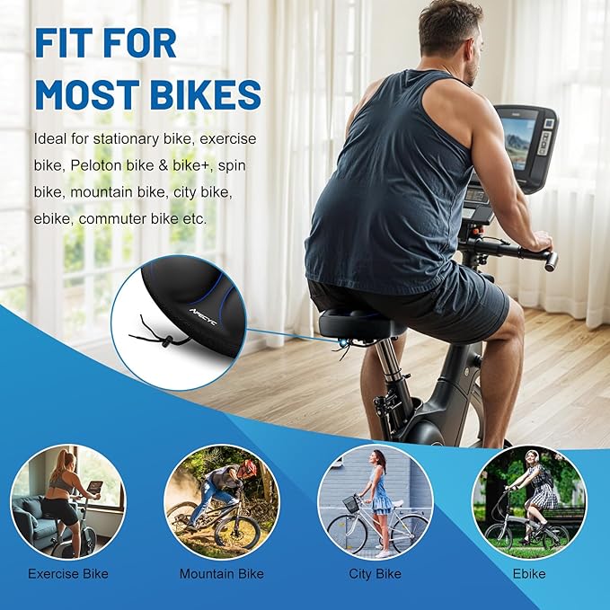 APECYC Bike Seat Cushion Gel Padded Saddle Cover for Men Women - Extra Padding Soft Comfort Bicycle Seat Cushion for Peloton, Stationary, Spin, Mountain, Road, Ebike
