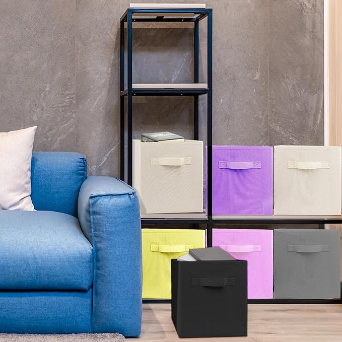 3 Pcs Storage Cubes, 10.5 Inch Collapsible Storage Bins, Fabric Foldable Bins for Organization, Durable Storage Bins for Closet, Shelves, Offices (Light Purple)