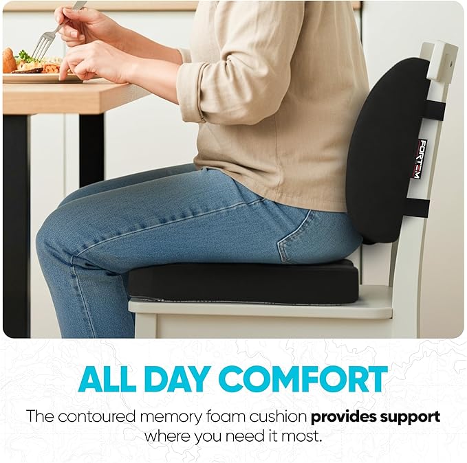 FORTEM Seat Cushion, Office Chair Cushion, Lumbar Support Pillow for Office Chair, Memory Foam Car Seat Cushions, Sciatica Coccyx Tailbone Pain Relief, Cushions for Back Support, Washable, Non Slip