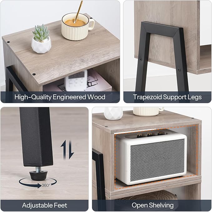 HOOBRO Small Nightstands Set of 2, Stackable End Tables, Side Tables, Bedside Tables with Open Storage Shelf, for Small Spaces, Bedroom, Living Room, Greige and Black BG38BZP201
