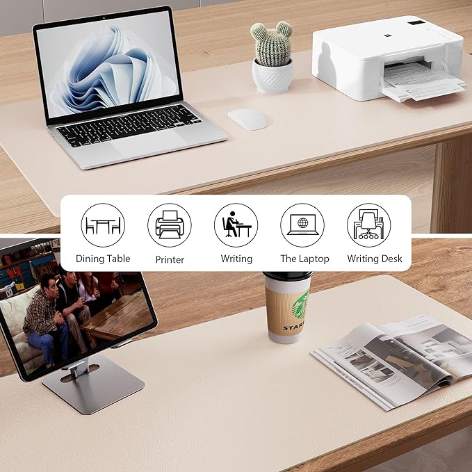 Aothia Large PU Leather Desk Pad Protector – Non-Slip Mouse Pad & Writing Mat for Office/Home, Waterproof, Easy to Clean (31.5" x 15.7", Eggshell)