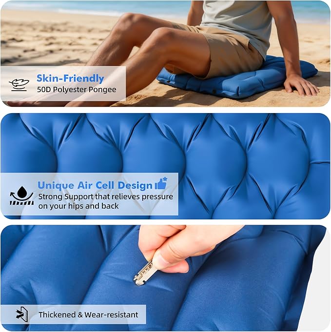 HiiPeak Inflatable Seat Cushion, Lightweight Stadium Seat Pad Camping Air Seat Cushion for Bleachers Backpacking Hiking Airplane Office Car Sports Events Concert