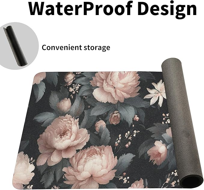 Luxurious Peony Floral Desk Mat, Elegant PU Leather Desk Pad for Women - Large Non-Slip Office Mat for a Stylish & Protected Gaming & Home Workspace(23.6x11.8 Inch)