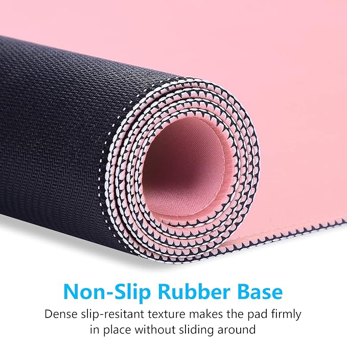 Dapesuom Large Gaming Mouse Pad, Extended Mouse Mat with Stitched Edges, Full Size Keyboard Pad with Non-Slip Base, Big XXL Computer Desk Mats for Gamer, Laptop, Office, 35.5 x 15.7in, Pink