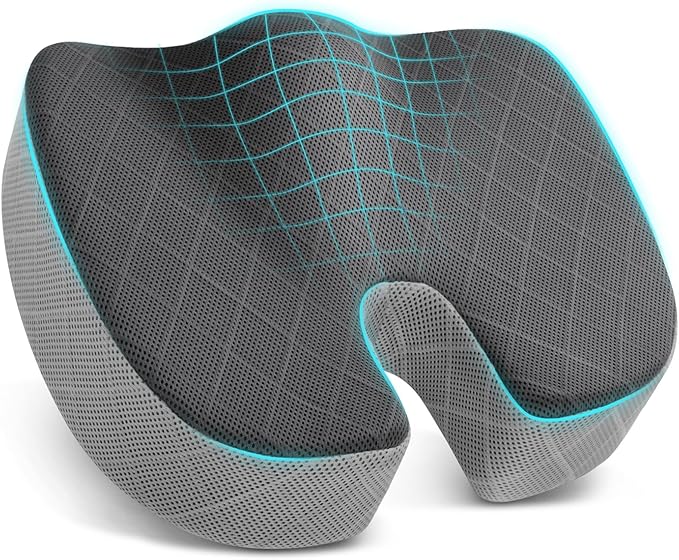 TushGuard Office/Car Seat Cushion, Non-Slip Sciatica & Back Coccyx Tailbone Pain Relief Chair Pad, Memory Foam Butt Pillow for Computer Desk, Wheelchair, Driving (Black&Grey, X-Large)