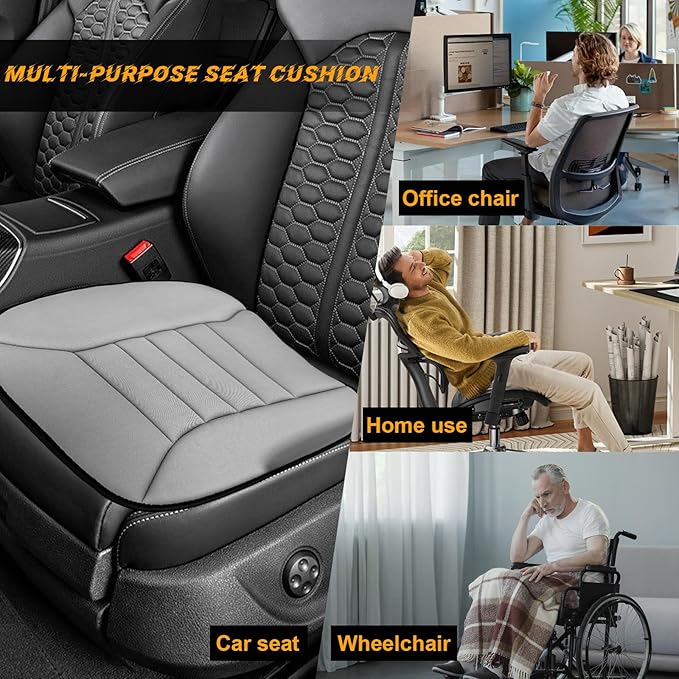 povtii Car Seat Cushion, Non-Slip Bottom Cushion for Car Driver Office or Home Chair, Breathable Pressure Relief Seat Pad with Memory Foam, Car Accessories Fit Most Vehicles (Gray)