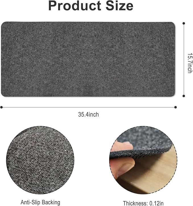 Felt Desk Mat 35.4 x 15.7 Inch, Large Desk Pad Protector for Keyboard and Mouse, Non-Slip Desk Blotter for Office & Home, Charcoal Gray Felt Mouse Pad