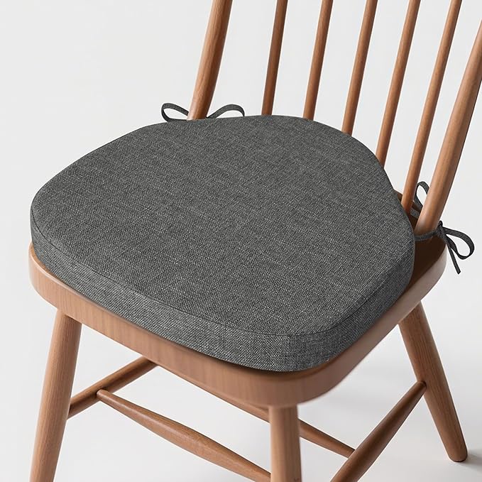 Windsor Chair Cushions for Dining Chairs 1 Pack Non Slip Kitchen Seat Cushion with Ties and Washable Covers Indoor Comfortable Seat Pad with Thick Foam 16.5" x 15.5" x 2" Dark Grey