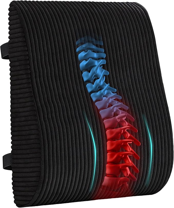 Ergonomic Lumbar Support Pillow for Lower Back Pain Relief, Corduroy Cover Back Support Cushion with Adjustable Straps, Large Size Lumbar Pillow for Office, Gaming & Home Essentials, Large, Black