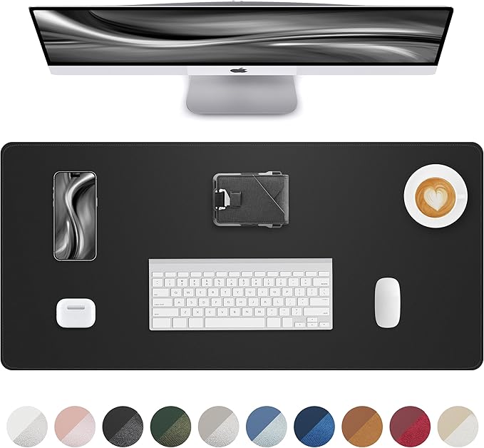 Leather Desk Pad Protector, Mouse Pad, Office Desk Mat, Non-Slip PU Leather Desk Blotter, Laptop Desk Pad, Waterproof Desk Writing Pad for Office and Home (Black, 31.5" x 15.7")