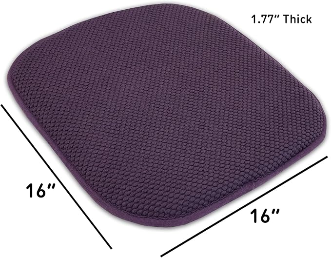 Sweet Home Collection Cushion Memory Foam Chair Pads Honeycomb Nonslip Back Seat Cover 16" x 16", 2 Pack, Eggplant Purple