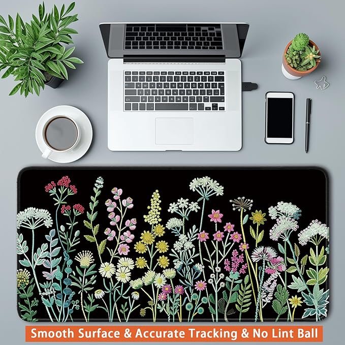 Desk Pad Protector, Office Desk Mat, Large Mouse Pad, Non-Slip Desk Blotter, 23.6x11.8 inch, Watercolor Flower