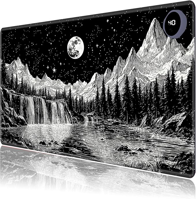Heated Mouse Pad,Warm Desk Pad with 3 Levels Heating & 3 Hours Auto Shut-Off, PU Leather Heated Desk Pad Warmer Pad for Home Office - 23.6 x 14.2 inch,Moon Mountain Starry Night