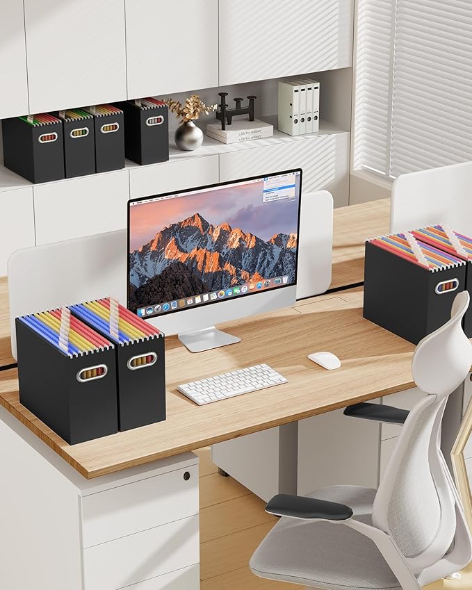 Oterri Cardboard File Organizer Box for Hanging File Folders Letter Size,File Box for Computer Desk,File Cabinet,Working Home,Office,Classroom (Black, Letter Size - 1 Pack)