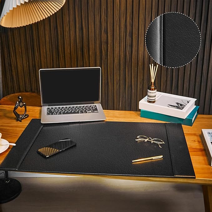 26.5 x 17.3 Inch Leather Desk Pad Protector with Side Rails, Executive Office Desk Mat for Home Workspace, Writing Surface, Mouse & Keyboard Pad, Elegant Gift for Men Dad Husband(Black)