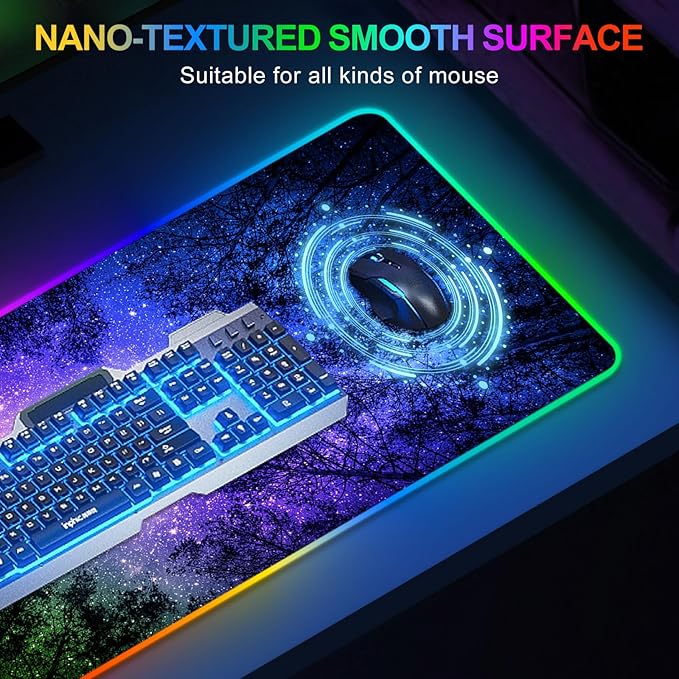 ARTSO Gaming Mouse Pad RGB Starry Sky, Forest Large Mousepad with Non-Slip Rubber Base, Cool XXL Computer Desk Pad, 35.4 x15.7In Big Gaming LED Light Up Mouse Pad for Gamer