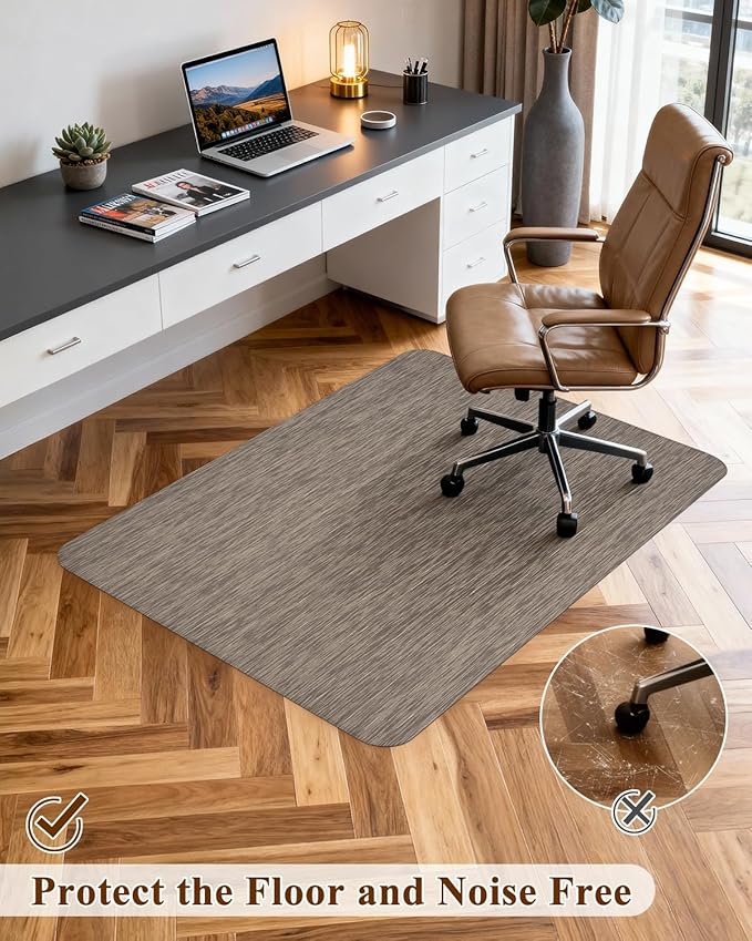 Soimeat Office Chair Mat for Hardwood Floor, 35.4" x 55" Non-Slip Desk Computer Chair Mat, PVC Floor Mat for Rolling Chair, Heavy Duty Wood/Tile Floor Protector Desk Rug for Home, Dark Brown