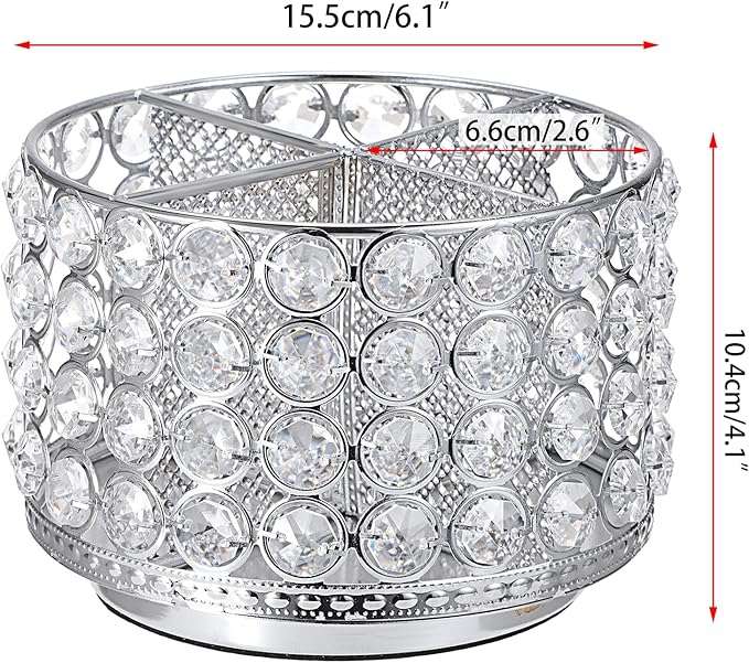 Hipiwe Crystal Vanity Organizer Makeup Brush Holder- 360 Rotating Cosmetic Brushes Display Organizers Spinning Remote Control Holder Bathroom Storage Organizer for Eyebrow Pen Pencil,Silver 4-Slot
