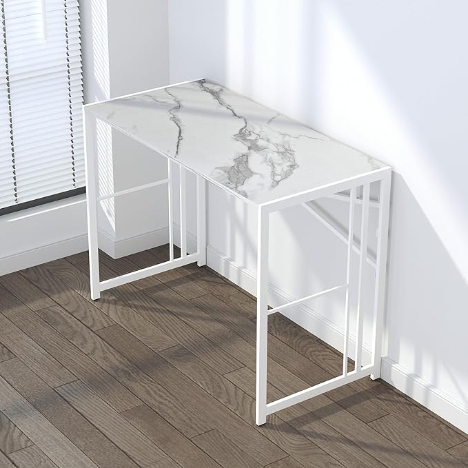 Lutown-Teen Folding Computer Desk 40 inch Writing Gaming Computer Camping Desk, No Assembly Required Home Office Table, White Marble