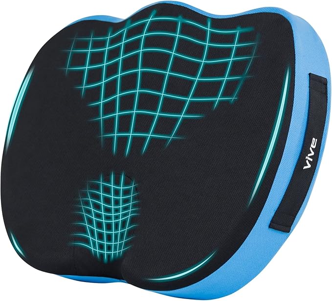 Vive Tailbone Pain Relief Cushion - Memory Foam Seat Pillow for Wheelchairs - for Sciatica, Coccyx, Back Pain, Pressure Relief - Comfort for Long Sitting - Elderly Chair Cushion for Support